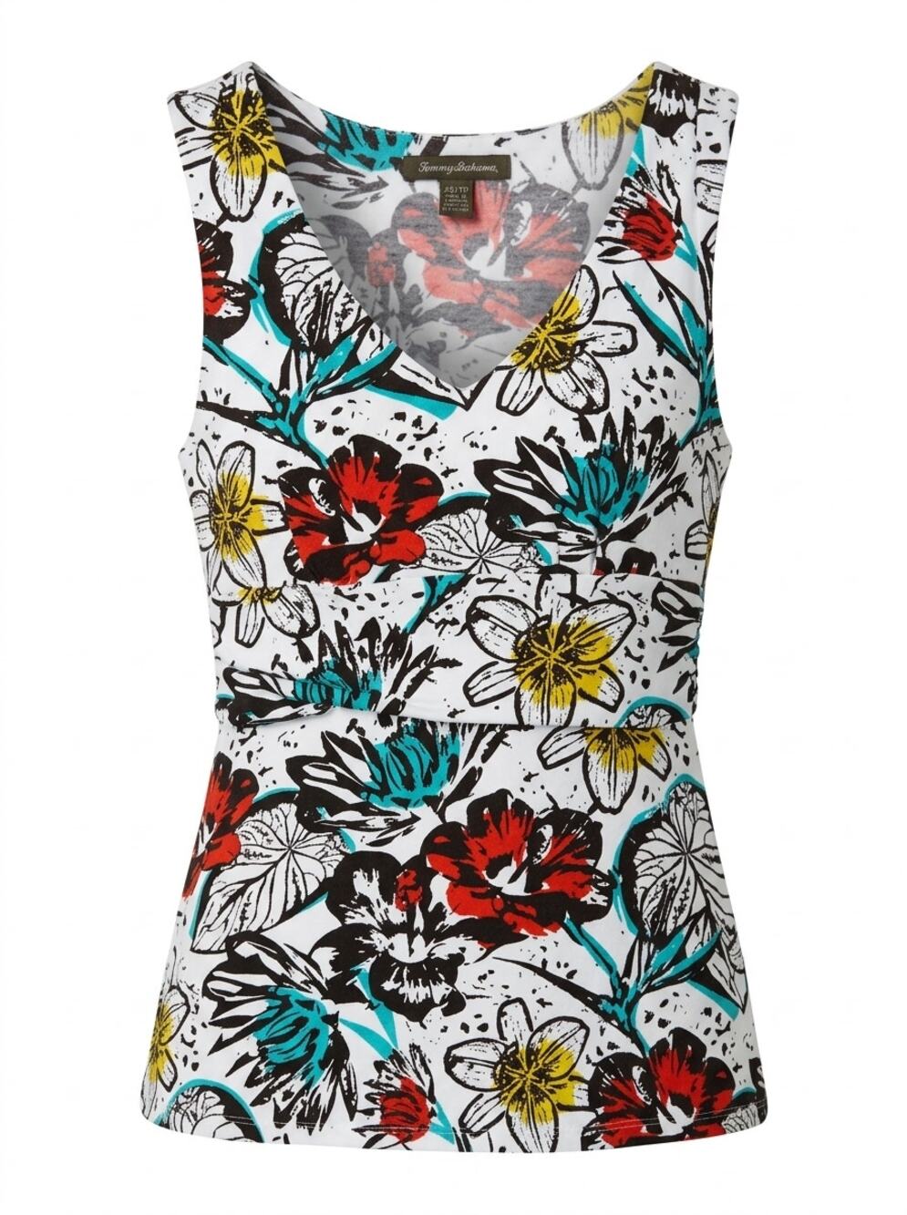 Tommy Bahama Supima White Floral Sleeveless Tank Top Women Size XS